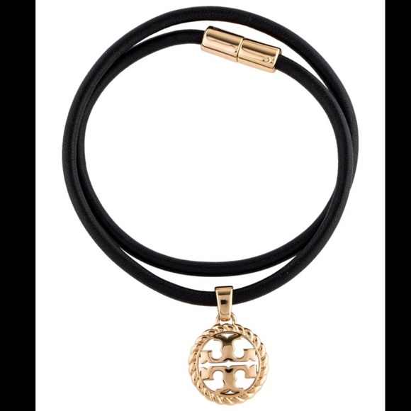 Tory Burch double T Kira pendant & black leather collar Or  bracelet - Picture 3 of 8